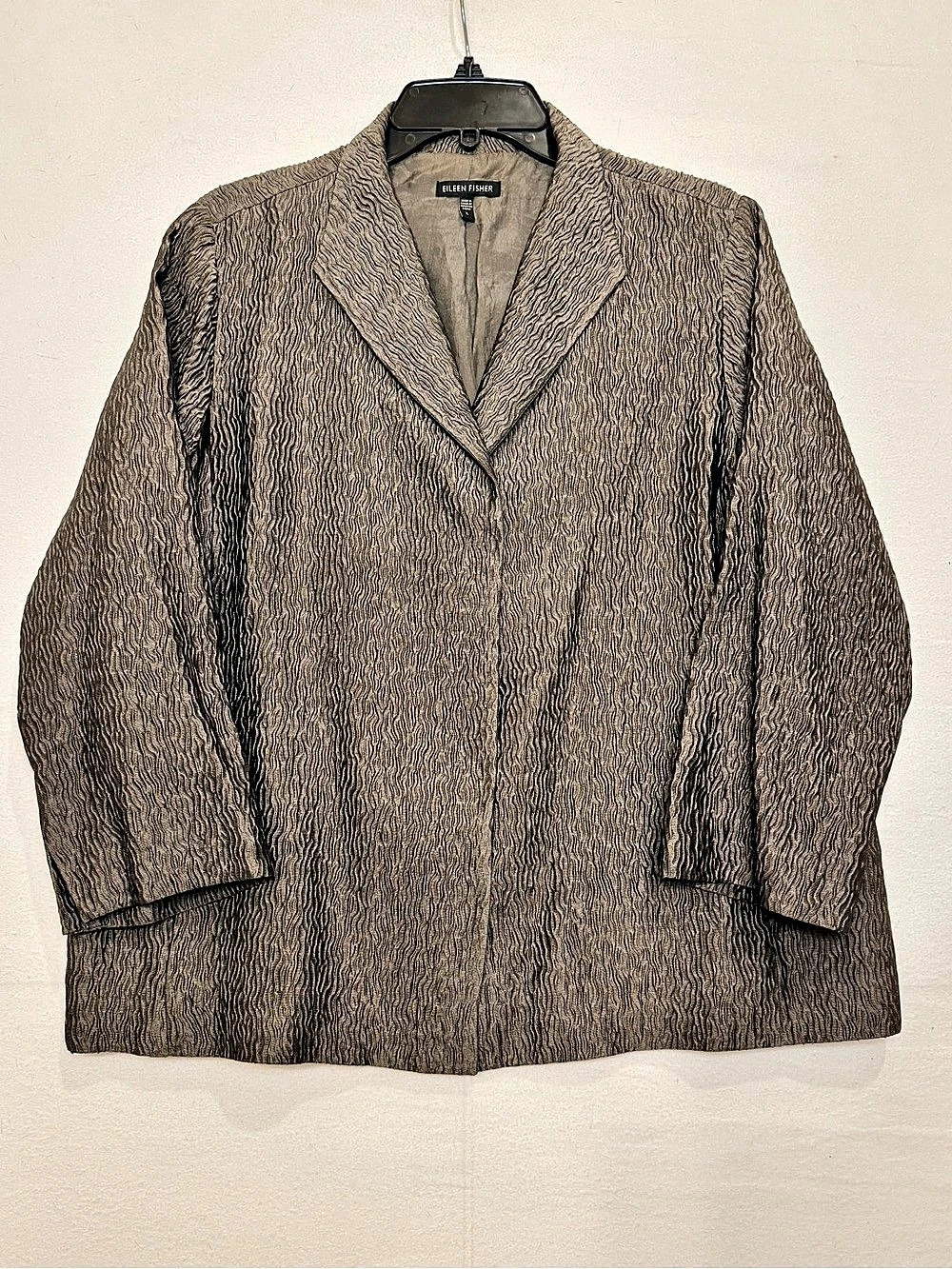 Eileen Fisher Silk Blend Textured Blazer Metallic Cafe Size Large